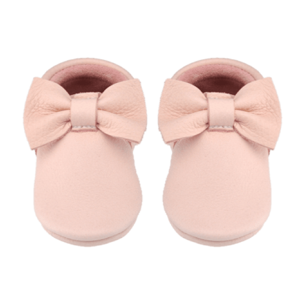 Blush - Bow-Little Lambo vegetable tanned baby moccasins